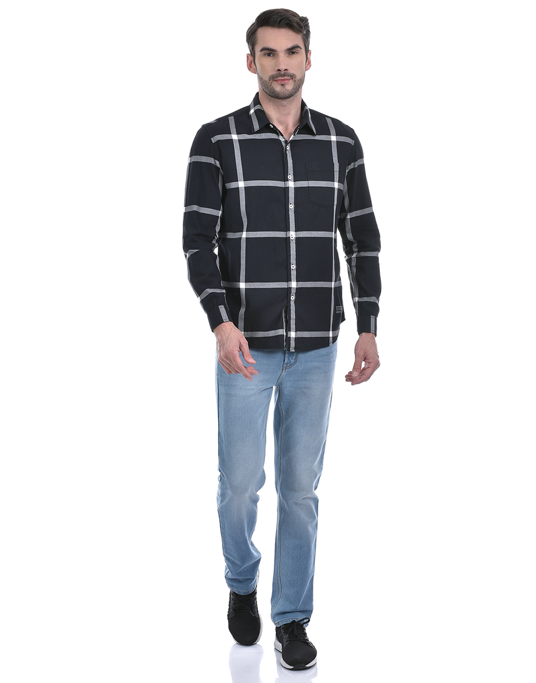 Numero Uno Men Checkered Black Shirt
